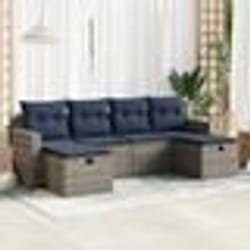 vidaXL Salon de jardin 6 pcs avec coussins gris résine tressée