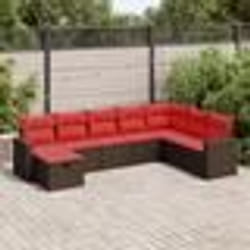 vidaXL Salon de jardin 8 pcs avec coussins marron résine tressée