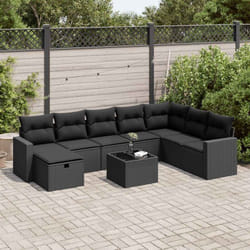 Vidaxl - Salon de jardin 9 pcs avec coussins noir résine tressée