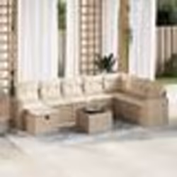 vidaXL Salon de jardin avec coussins 9 pcs beige résine tressée