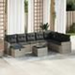 vidaXL Salon de jardin 9 pcs avec coussins gris résine tressée