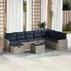 vidaXL Salon de jardin 9 pcs avec coussins gris résine tressée