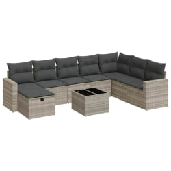 vidaXL Salon de jardin 9 pcs avec coussins gris clair résine tressée