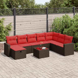 vidaXL Salon de jardin avec coussins 9 pcs marron résine tressée