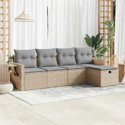 vidaXL Salon de jardin avec coussins 5 pcs beige résine tressée