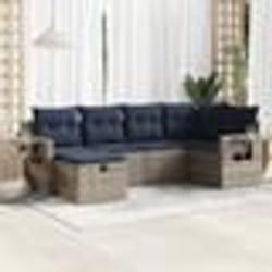 vidaXL Salon de jardin 6 pcs avec coussins gris résine tressée