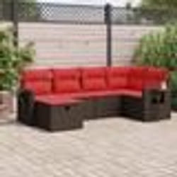 vidaXL Salon de jardin avec coussins 6 pcs marron résine tressée