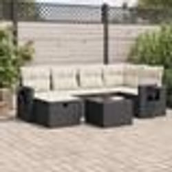 vidaXL Salon de jardin 7 pcs avec coussins noir résine tressée