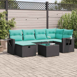 Salon De Jardin 7 Pcs Avec Coussins Noir Résine Tressée Vidaxl
