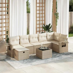 vidaXL Salon de jardin avec coussins 8 pcs beige résine tressée