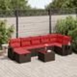 vidaXL Salon de jardin 8 pcs avec coussins marron résine tressée