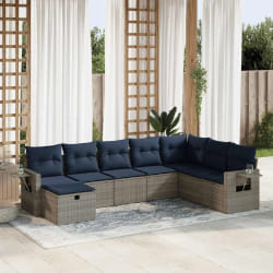 vidaXL Salon de jardin 8 pcs avec coussins gris résine tressée