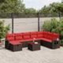 vidaXL Salon de jardin avec coussins 9 pcs marron résine tressée