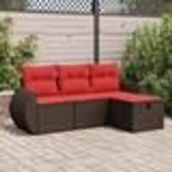 vidaXL Salon de jardin 4 pcs avec coussins marron résine tressée