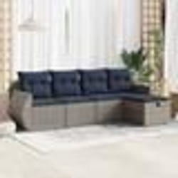 vidaXL Salon de jardin 5 pcs avec coussins gris résine tressée