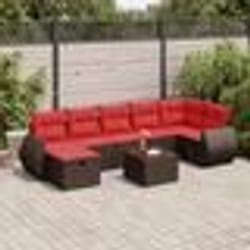 vidaXL Salon de jardin 8 pcs avec coussins marron résine tressée