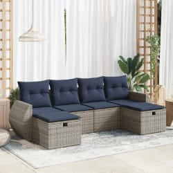 vidaXL Salon de jardin 6 pcs avec coussins gris résine tressée