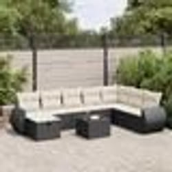 vidaXL Salon de jardin 9 pcs avec coussins noir résine tressée