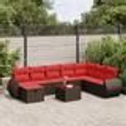 vidaXL Salon de jardin avec coussins 9 pcs marron résine tressée