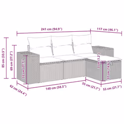 Salon De Jardin 4 Pcs Avec Coussins Noir Résine Tressée Vidaxl - Vue supplémentaire 2