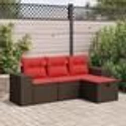 vidaXL Salon de jardin 4 pcs avec coussins marron résine tressée