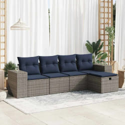 vidaXL Salon de jardin 5 pcs avec coussins gris résine tressée