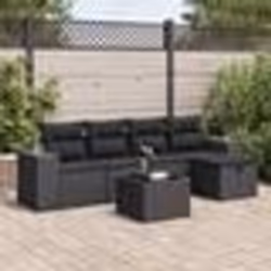 vidaXL Salon de jardin 6 pcs avec coussins noir résine tressée