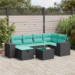 Salon De Jardin 7 Pcs Avec Coussins Noir Résine Tressée Vidaxl