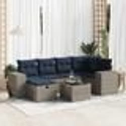 vidaXL Salon de jardin avec coussins 7 pcs gris résine tressée