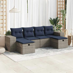 vidaXL Salon de jardin 6 pcs avec coussins gris résine tressée
