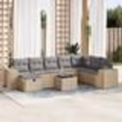 vidaXL Salon de jardin avec coussins 9 pcs beige résine tressée
