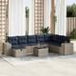 vidaXL Salon de jardin 9 pcs avec coussins gris résine tressée