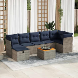 vidaXL Salon de jardin 8 pcs avec coussins gris résine tressée
