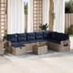 vidaXL Salon de jardin 9 pcs avec coussins gris résine tressée