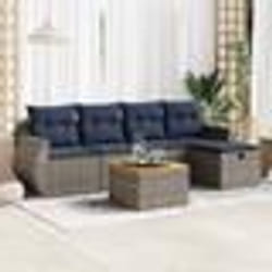 vidaXL Salon de jardin 6 pcs avec coussins gris résine tressée
