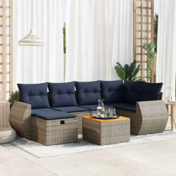 vidaXL Salon de jardin avec coussins 7 pcs gris résine tressée