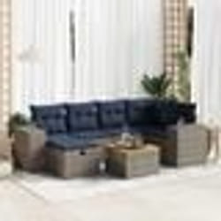 vidaXL Salon de jardin avec coussins 7 pcs gris résine tressée