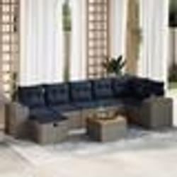 vidaXL Salon de jardin 8 pcs avec coussins gris résine tressée