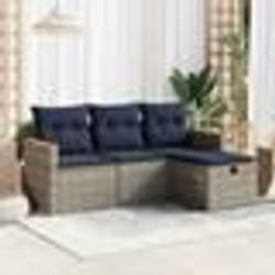 vidaXL Salon de jardin 4 pcs avec coussins gris résine tressée