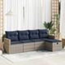 vidaXL Salon de jardin 5 pcs avec coussins gris résine tressée