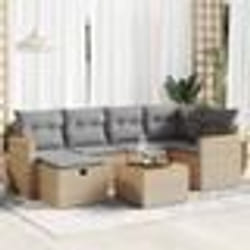 vidaXL Salon de jardin avec coussins 7 pcs beige résine tressée