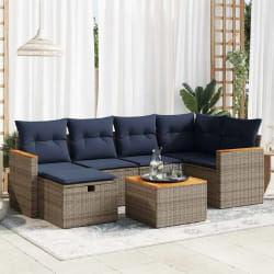 vidaXL Salon de jardin avec coussins 7 pcs gris résine tressée