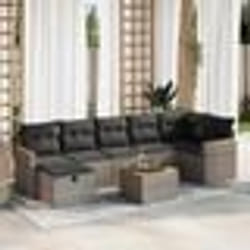 vidaXL Salon de jardin 8 pcs avec coussins gris résine tressée