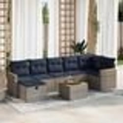 vidaXL Salon de jardin 8 pcs avec coussins gris résine tressée