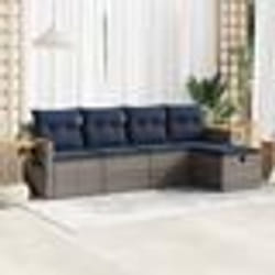 vidaXL Salon de jardin 5 pcs avec coussins gris résine tressée