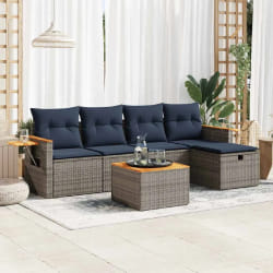 vidaXL Salon de jardin 6 pcs avec coussins gris résine tressée