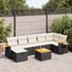 vidaXL Salon de jardin 8 pcs avec coussins noir résine tressée
