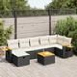vidaXL Salon de jardin 8 pcs avec coussins noir résine tressée