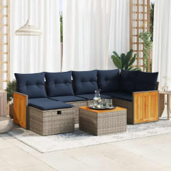 vidaXL Salon de jardin avec coussins 7 pcs gris résine tressée