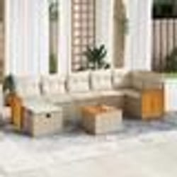 vidaXL Salon de jardin avec coussins 8 pcs beige résine tressée